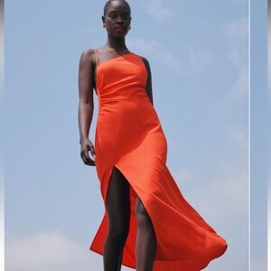 Reformation Red Orange One-Shoulder Dress